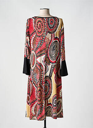 Robe mi-longue imprimé fantaisie manches longues rouge DEOMINO femme