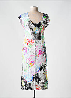 Robe mi-longue imprimé fleurs manches courtes noir TELMAIL femme