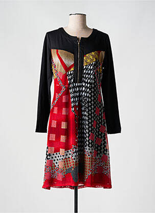 Robe mi-longue imprimé fantaisie manches longues noir S.QUISE femme