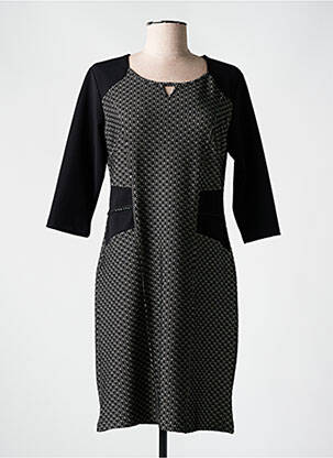 Robe mi-longue manches 3/4 manches 3/4 noir HALOGENE femme