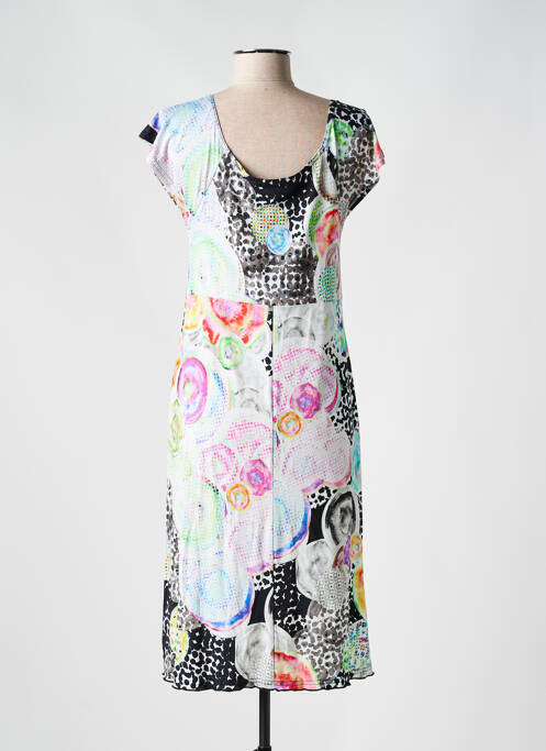 Robe mi-longue imprimé fleurs manches courtes noir TELMAIL femme