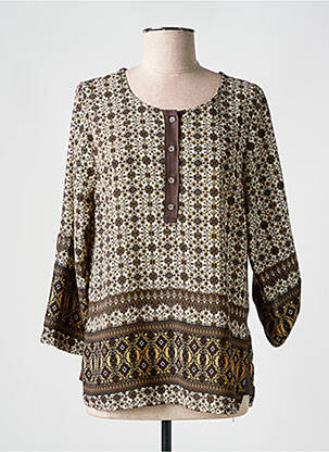 Tunique manches longues fermeture boutonnée sur le devant marron HALOGENE femme