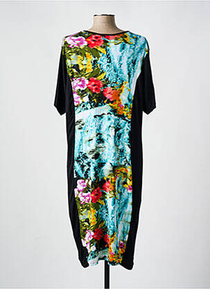 Robe mi-longue imprimé fantaisie manches courtes noir DEOMINO femme