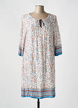 Robe mi-longue imprimé fleurs manches courtes bleu REVER MILE femme