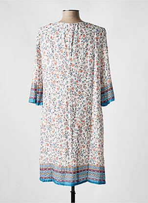 Robe mi-longue imprimé fleurs manches courtes bleu REVER MILE femme