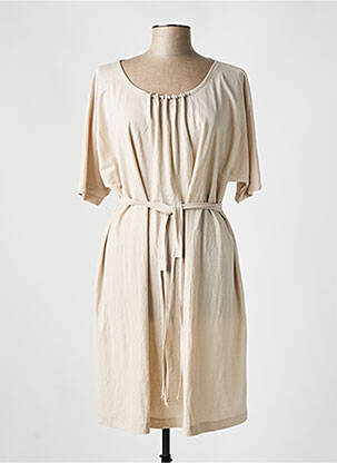 Robe mi-longue tissage crêpe manches courtes beige FRANCK ANNA femme