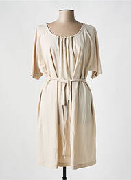 Robe mi-longue tissage crêpe manches courtes beige FRANCK ANNA femme