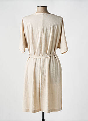 Robe mi-longue tissage crêpe manches courtes beige FRANCK ANNA femme