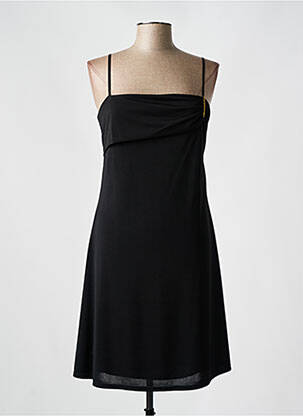Robe mi-longue tissage crêpe fines bretelles noir MONAYOLA femme