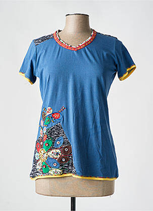 T-shirt col v manches courtes bleu S.QUISE femme