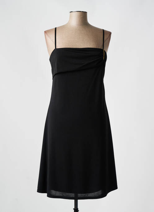 Robe mi-longue tissage crêpe fines bretelles noir MONAYOLA femme