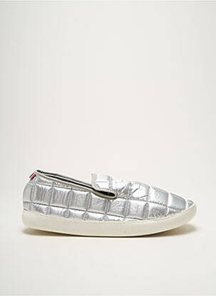 Chaussons/pantoufles tissage satiné bout rond argent SOUTS unisexe