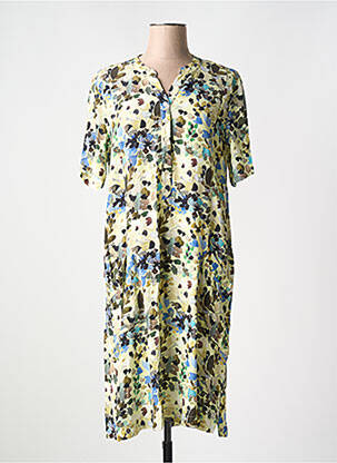 Robe mi-longue imprimé fleurs manches courtes jaune SIGNATURE femme