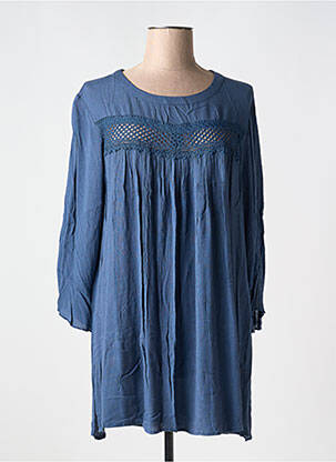 Tunique manches longues tissage crêpe bleu CISO femme