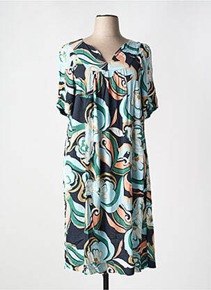 Robe mi-longue coupe fluide manches courtes bleu CISO femme