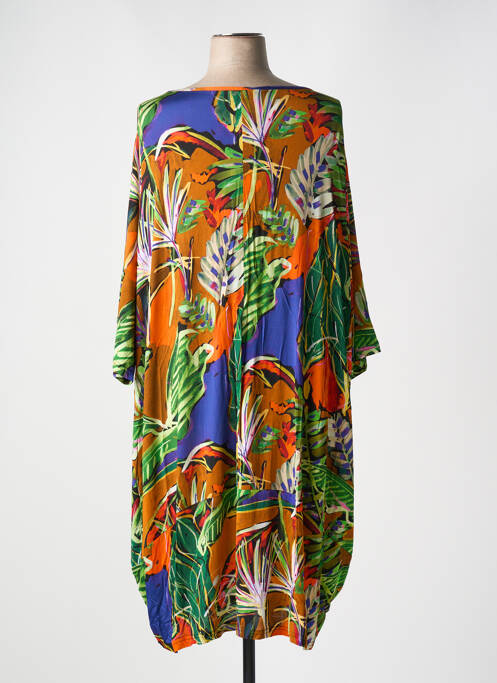 Robe mi-longue coupe fluide manches 3/4 vert SOPHIA CURVY femme
