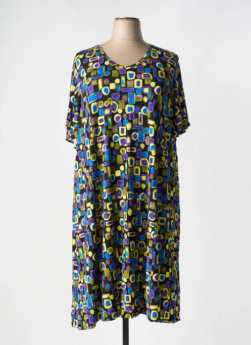 Robe mi-longue imprimé fantaisie manches courtes noir M femme