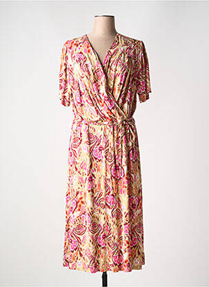Robe mi-longue imprimé fantaisie manches courtes rose YESTA femme