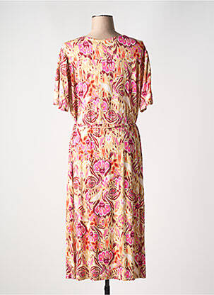 Robe mi-longue imprimé fantaisie manches courtes rose YESTA femme