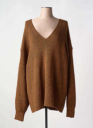 Pull col v manches longues marron MAT. femme