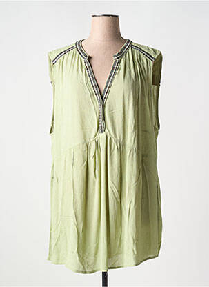 Blouse tissage crêpe sans manche vert YESTA femme