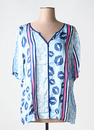 Blouse col v manches courtes bleu OPEN END femme