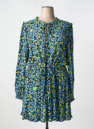 Robe mi-longue imprimé fleurs manches longues bleu YESTA femme