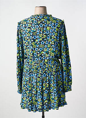 Robe mi-longue imprimé fleurs manches longues bleu YESTA femme