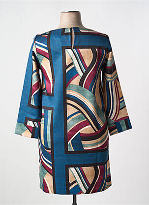 Robe courte manches 3/4 manches 3/4 bleu QUATRE VINGT JOURS femme