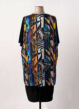 Robe mi-longue imprimé fleurs manches courtes noir GREGORY PAT femme
