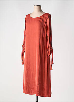Robe longue coupe fluide manches 3/4 marron VAN-DOS femme