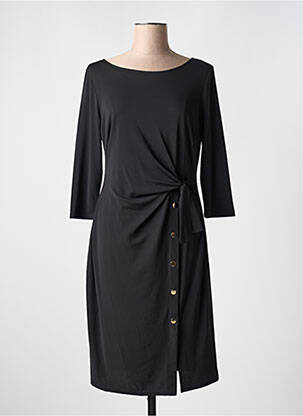 Robe longue tissage crêpe manches 3/4 noir LILOO femme