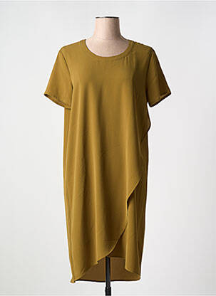 Robe mi-longue tissage crêpe manches courtes vert ICHI femme