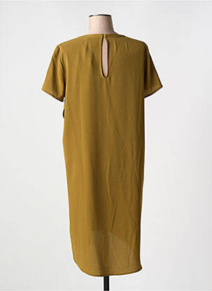 Robe mi-longue tissage crêpe manches courtes vert ICHI femme