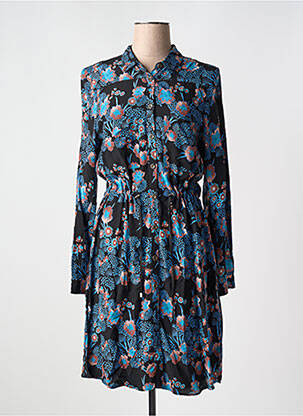 Robe mi-longue imprimé fleurs manches longues bleu EVA KAYAN femme