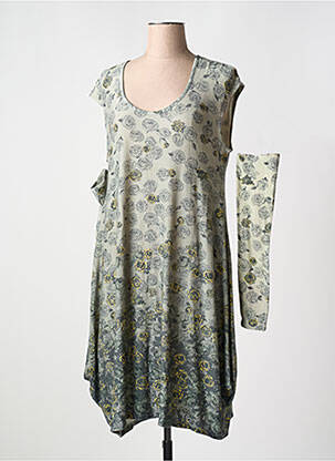 Robe mi-longue imprimé fleurs manches longues vert MYRINE femme