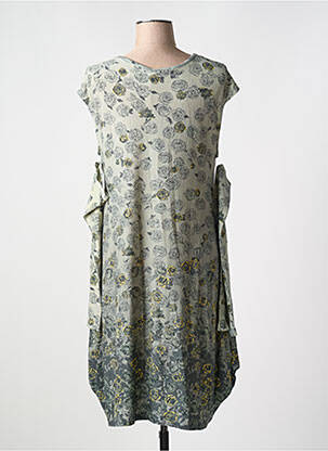 Robe mi-longue imprimé fleurs manches longues vert MYRINE femme