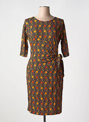 Robe mi-longue manches 3/4 manches 3/4 marron LA FEE MARABOUTEE femme