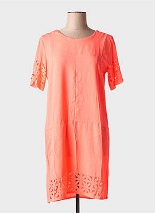 Robe mi-longue tissage crêpe manches courtes orange MOLLY BRACKEN femme