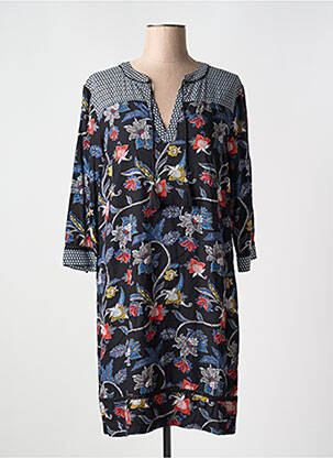 Robe mi-longue imprimé fleurs manches 3/4 bleu FRANSA femme