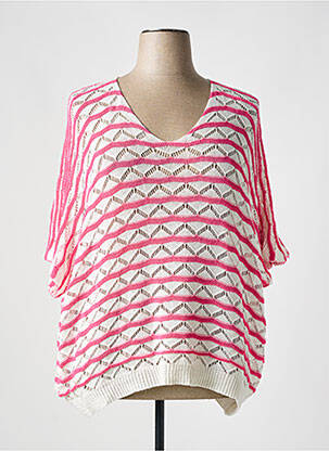 Pull maille ajourée manches 3/4 rose TRICOT STATION femme
