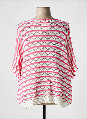 Pull maille ajourée manches 3/4 rose TRICOT STATION femme