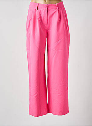 Pantalon large fermeture zippée sous rabat boutonné taille haute rose K femme
