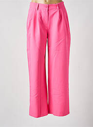 Pantalon large fermeture zippée sous rabat boutonné taille haute rose K femme