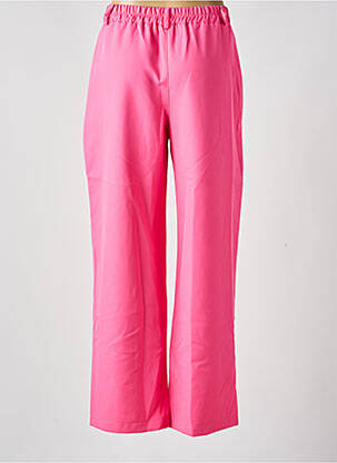 Pantalon large fermeture zippée sous rabat boutonné taille haute rose K femme
