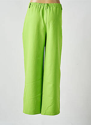 Pantalon large fermeture zippée sous rabat boutonné taille haute vert K femme