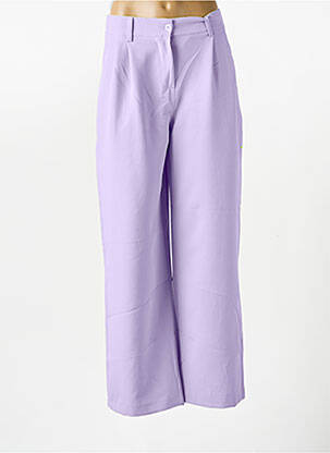 Pantalon large fermeture zippée sous rabat boutonné taille haute violet K femme