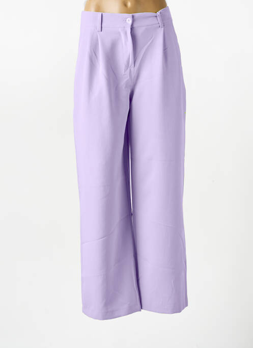 Pantalon large fermeture zippée sous rabat boutonné taille haute violet K femme