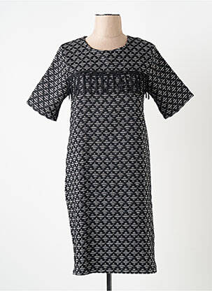 Robe mi-longue imprimé fantaisie manches courtes noir LA FEE MARABOUTEE femme