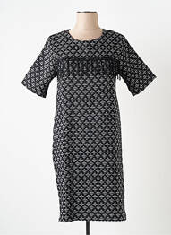 Robe mi-longue imprimé fantaisie manches courtes noir LA FEE MARABOUTEE femme